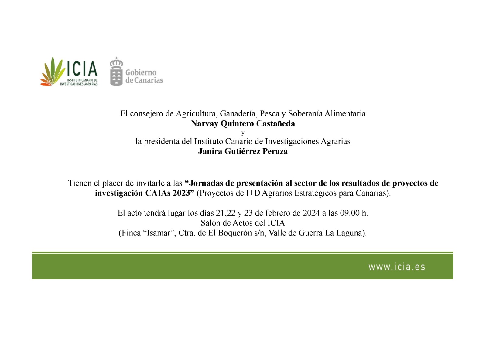 Invitación del consejero de Agricultura, Ganadería, Pesca y Soberanía Alimentaria Narvay Quintero Castañeda